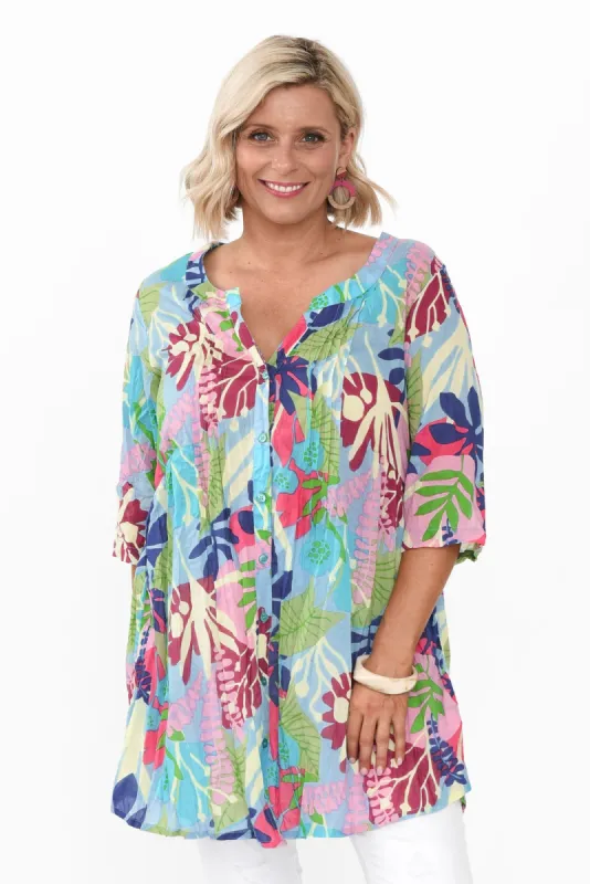 Indra Green Leaf Cotton Tunic Top sold by Blue Bungalow