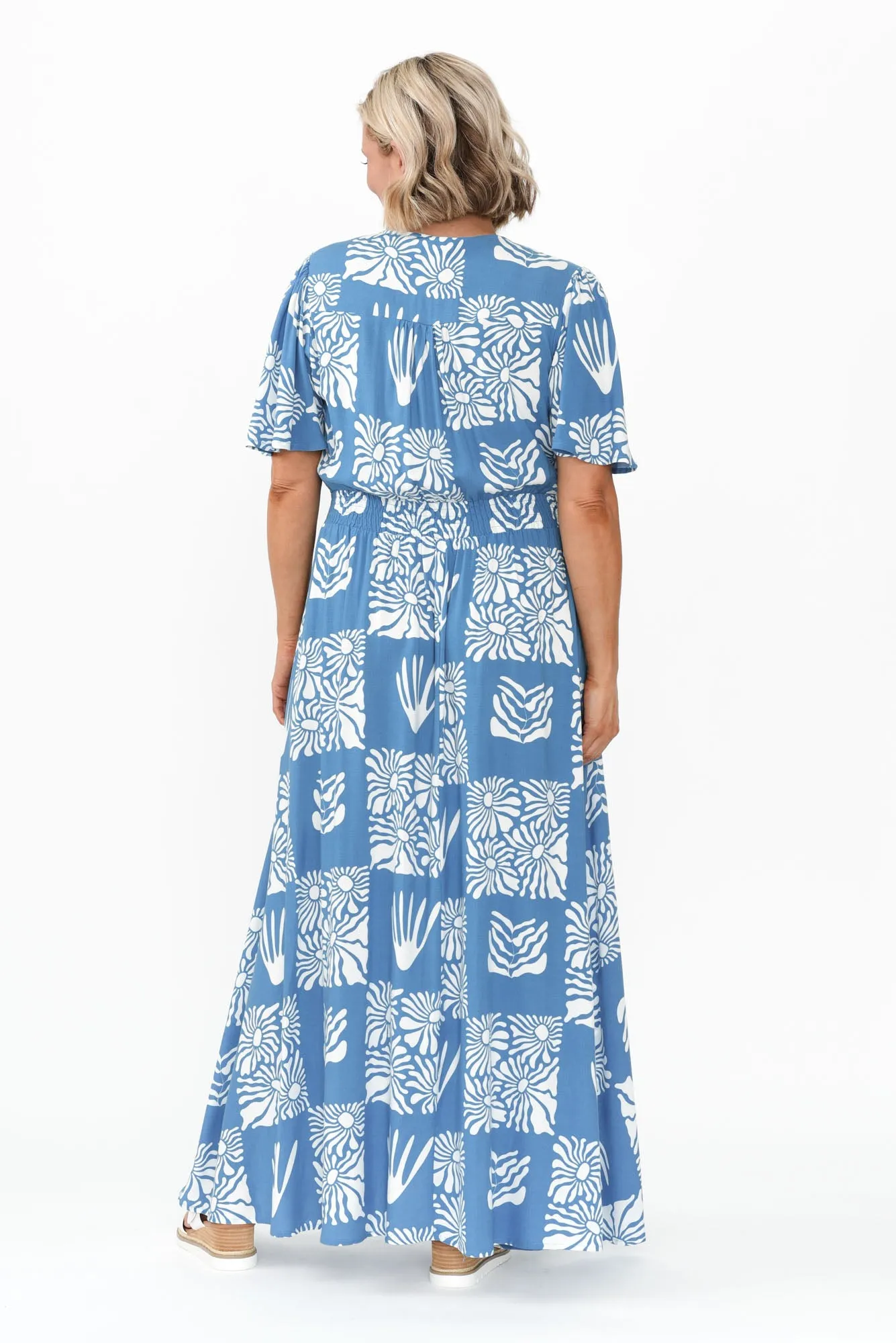 Ora Blue Floral Flutter Sleeve Dress sold by Blue Bungalow product image thumbnail 4