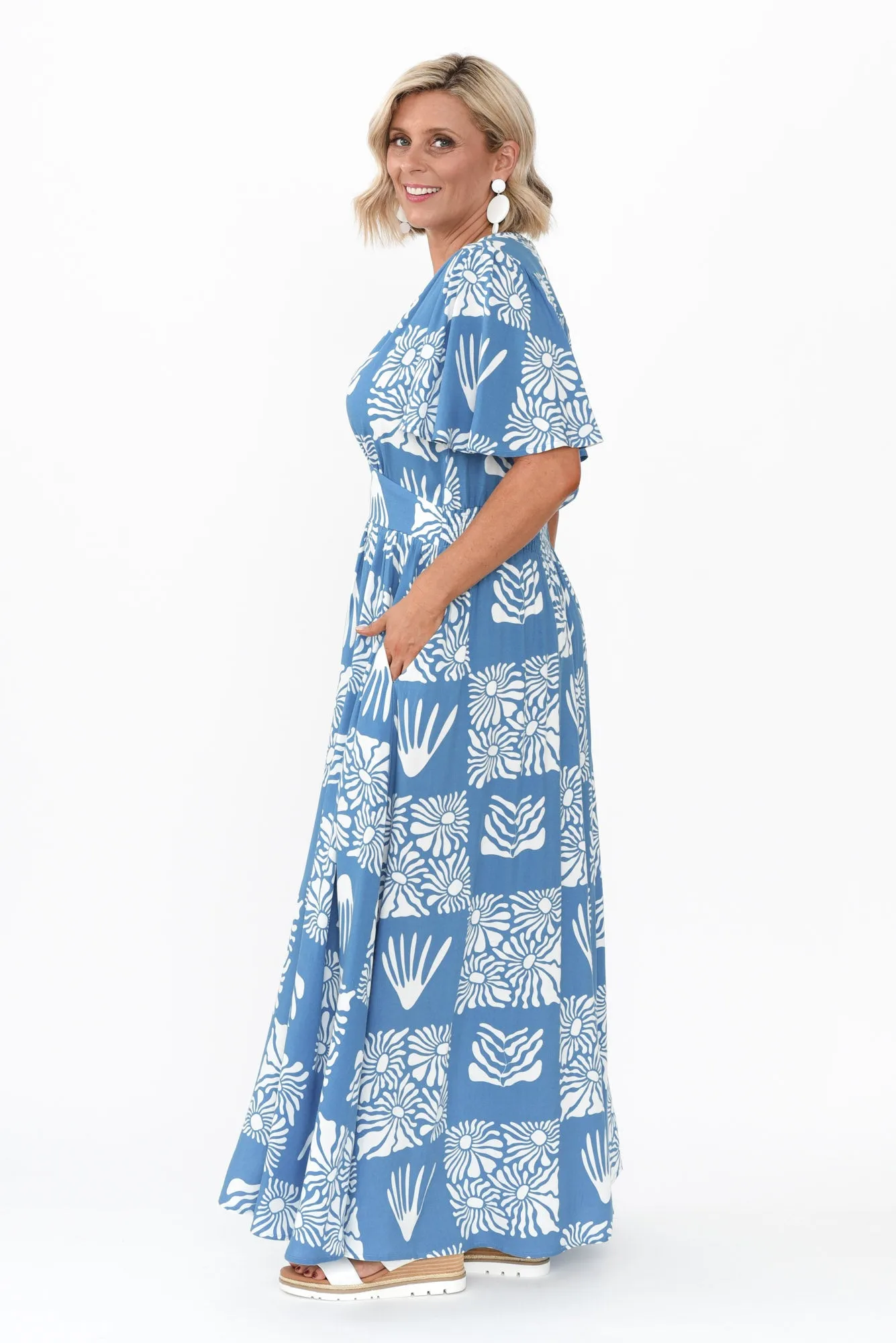 Ora Blue Floral Flutter Sleeve Dress sold by Blue Bungalow product image thumbnail 3