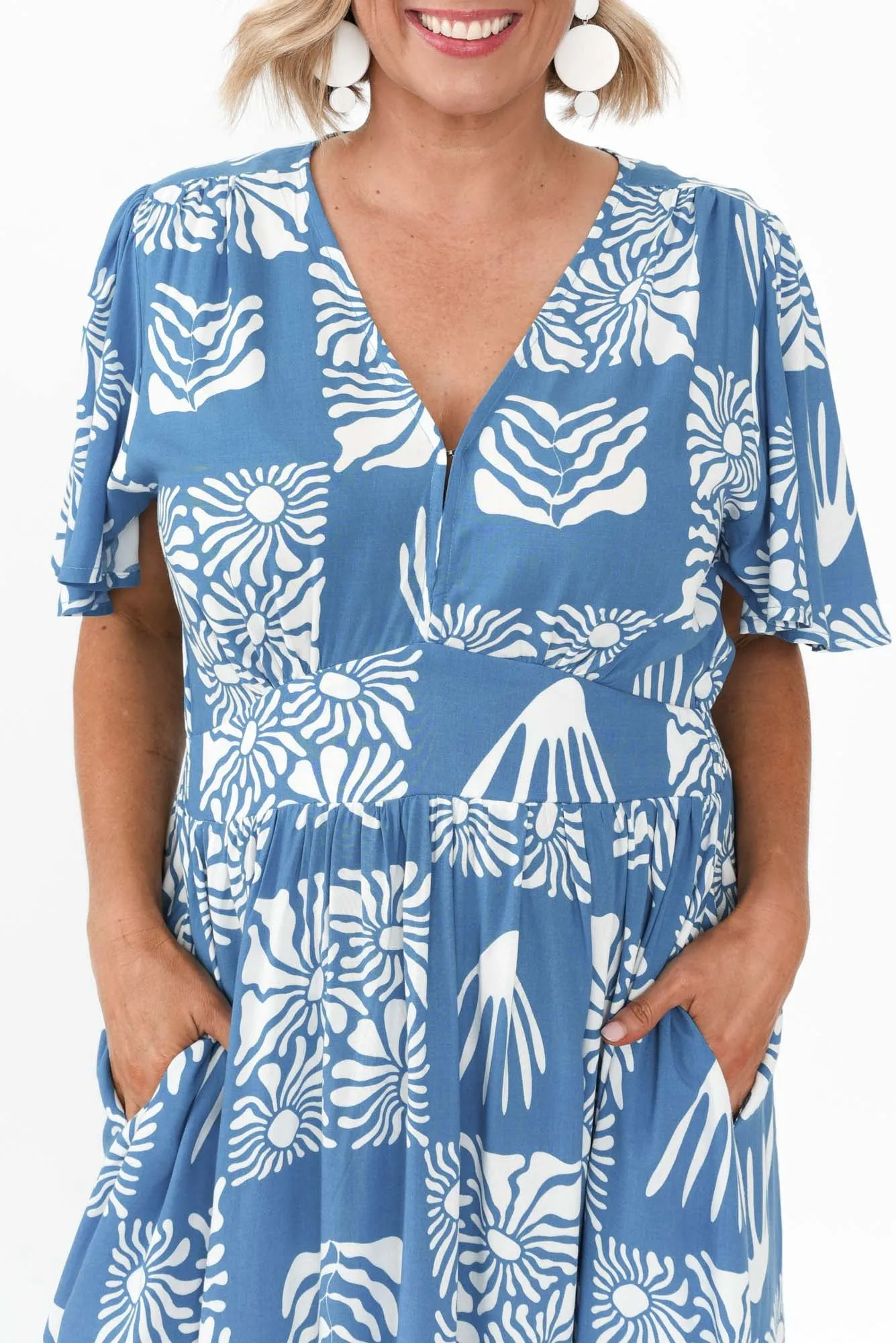 Ora Blue Floral Flutter Sleeve Dress sold by Blue Bungalow product image thumbnail 5