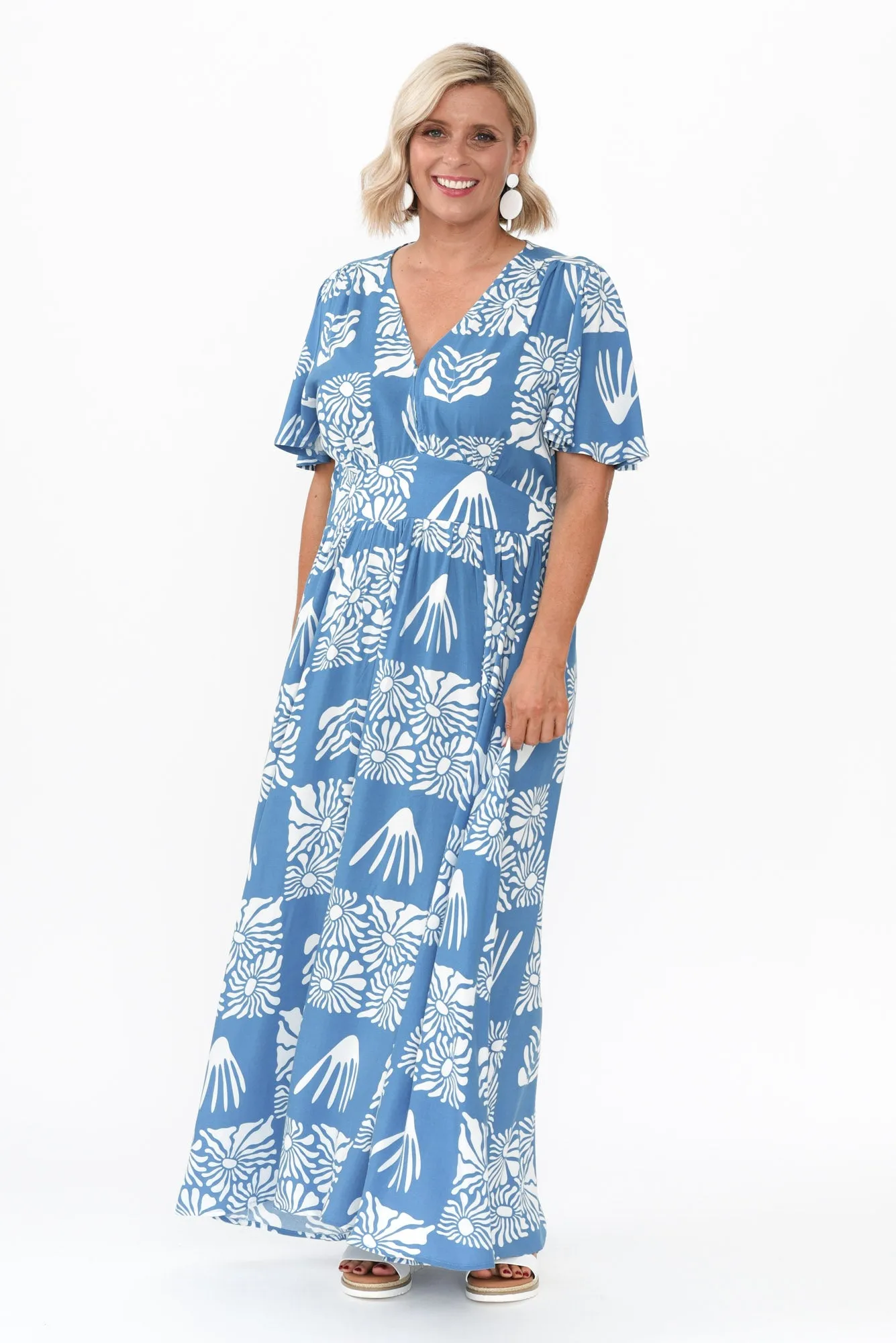 Ora Blue Floral Flutter Sleeve Dress sold by Blue Bungalow product image thumbnail 2