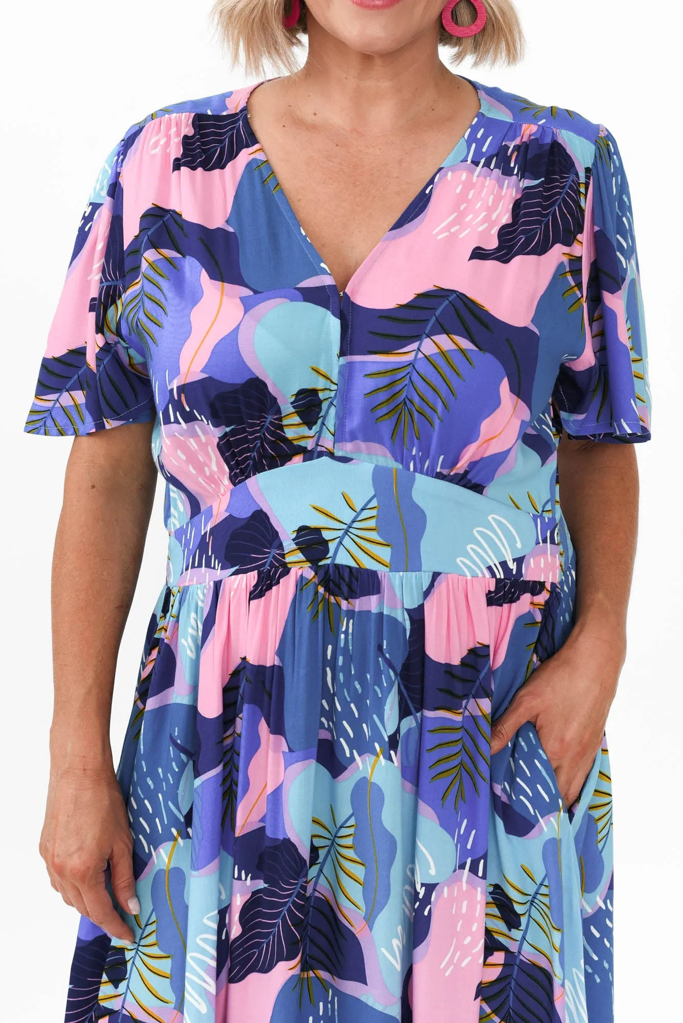 Ora Blue Abstract Flutter Sleeve Dress sold by Blue Bungalow product image thumbnail 5