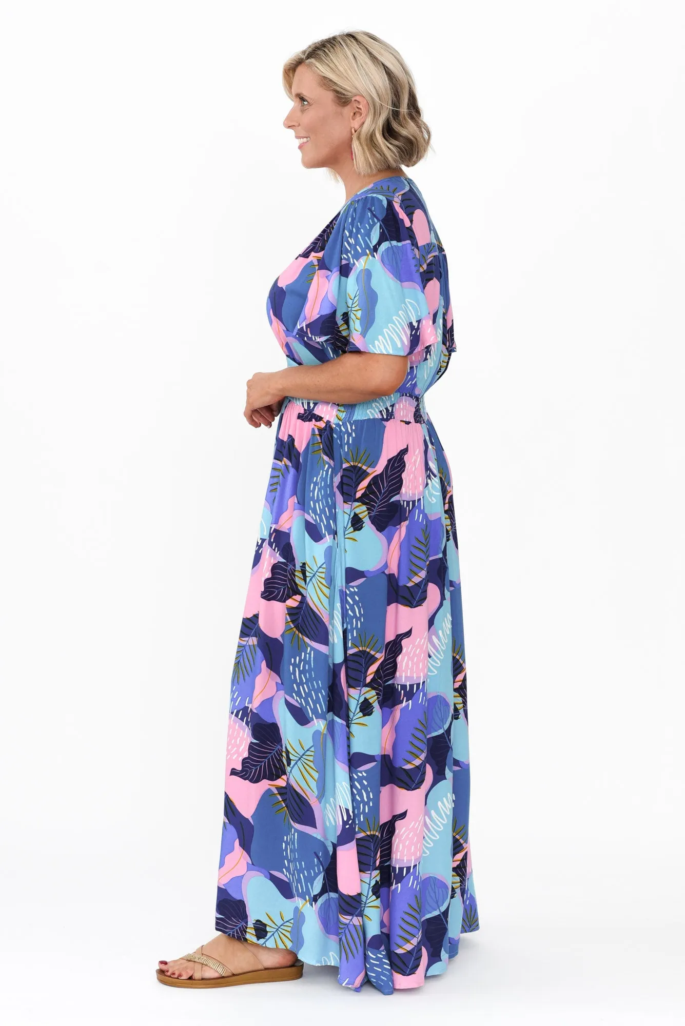 Ora Blue Abstract Flutter Sleeve Dress sold by Blue Bungalow product image thumbnail 3