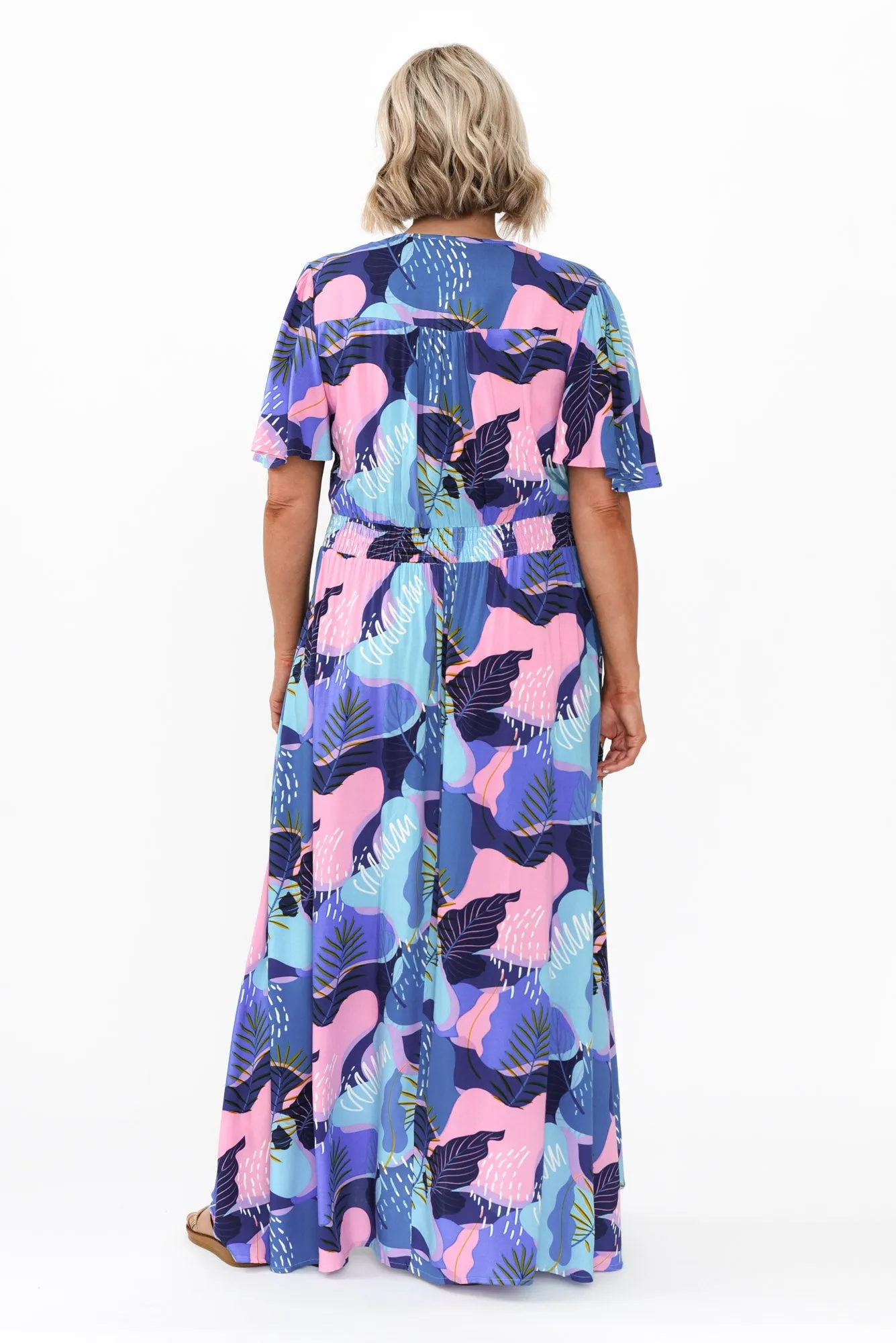 Ora Blue Abstract Flutter Sleeve Dress sold by Blue Bungalow product image thumbnail 4