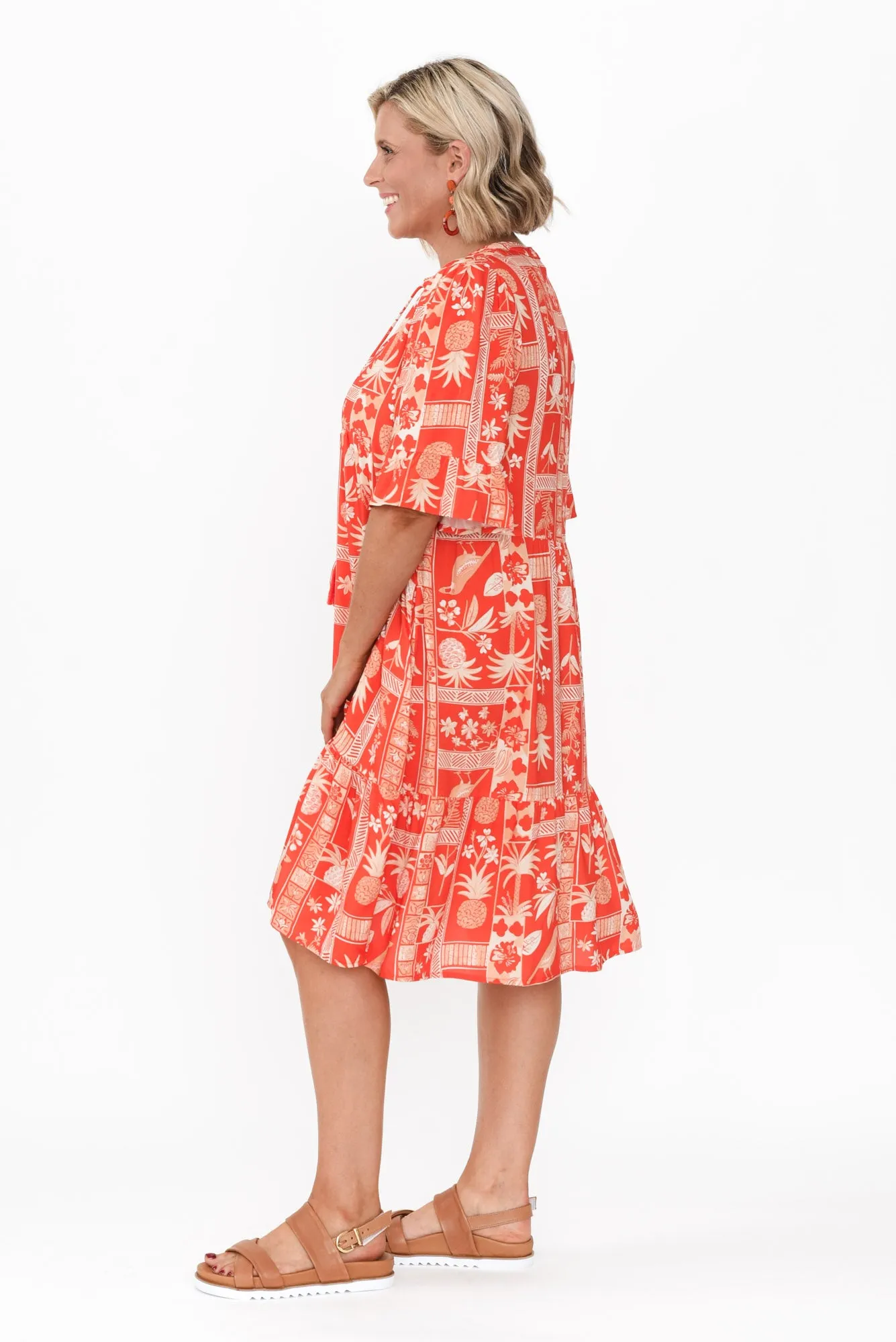 Zorita Red Tropical Frill Sleeve Dress sold by Blue Bungalow product image thumbnail 3