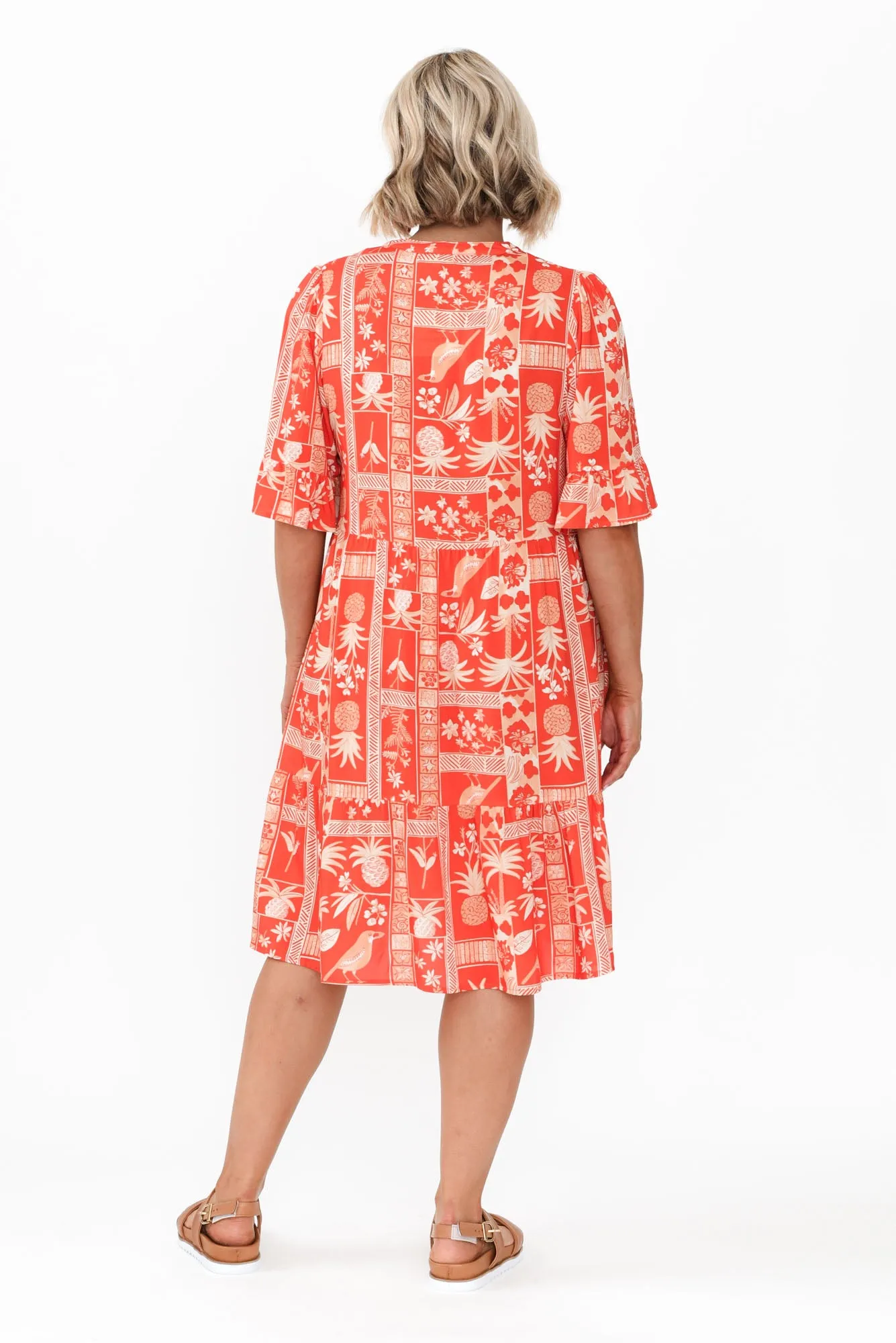 Zorita Red Tropical Frill Sleeve Dress sold by Blue Bungalow product image thumbnail 4