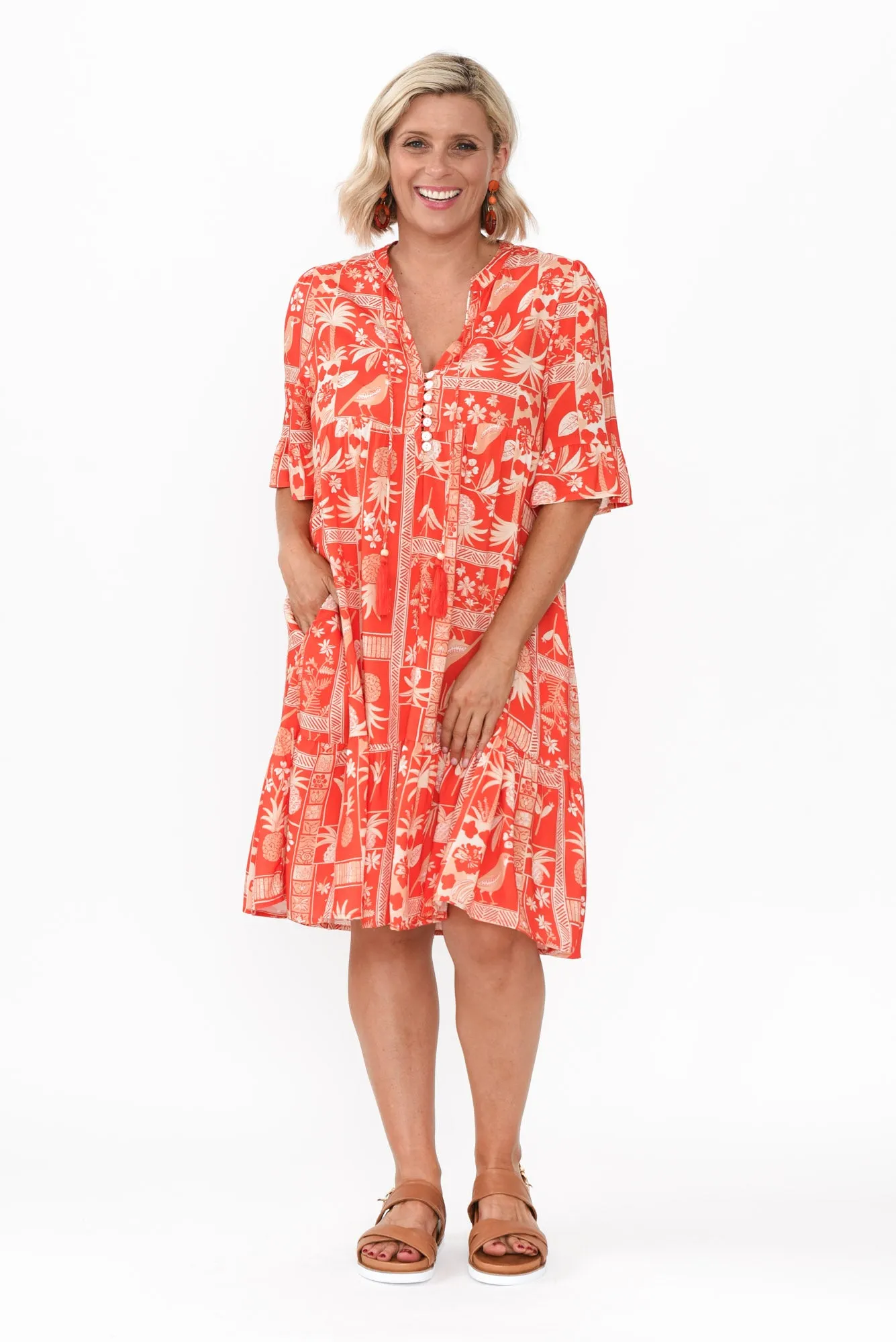 Zorita Red Tropical Frill Sleeve Dress sold by Blue Bungalow product image thumbnail 2