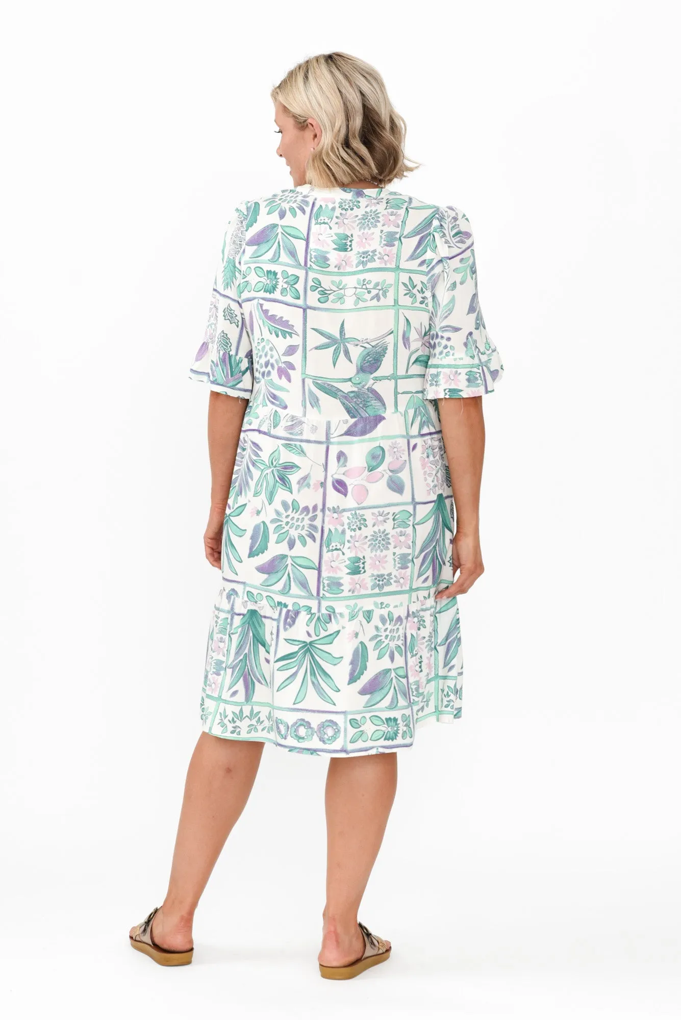 Zorita White Tropical Frill Sleeve Dress sold by Blue Bungalow product image thumbnail 4