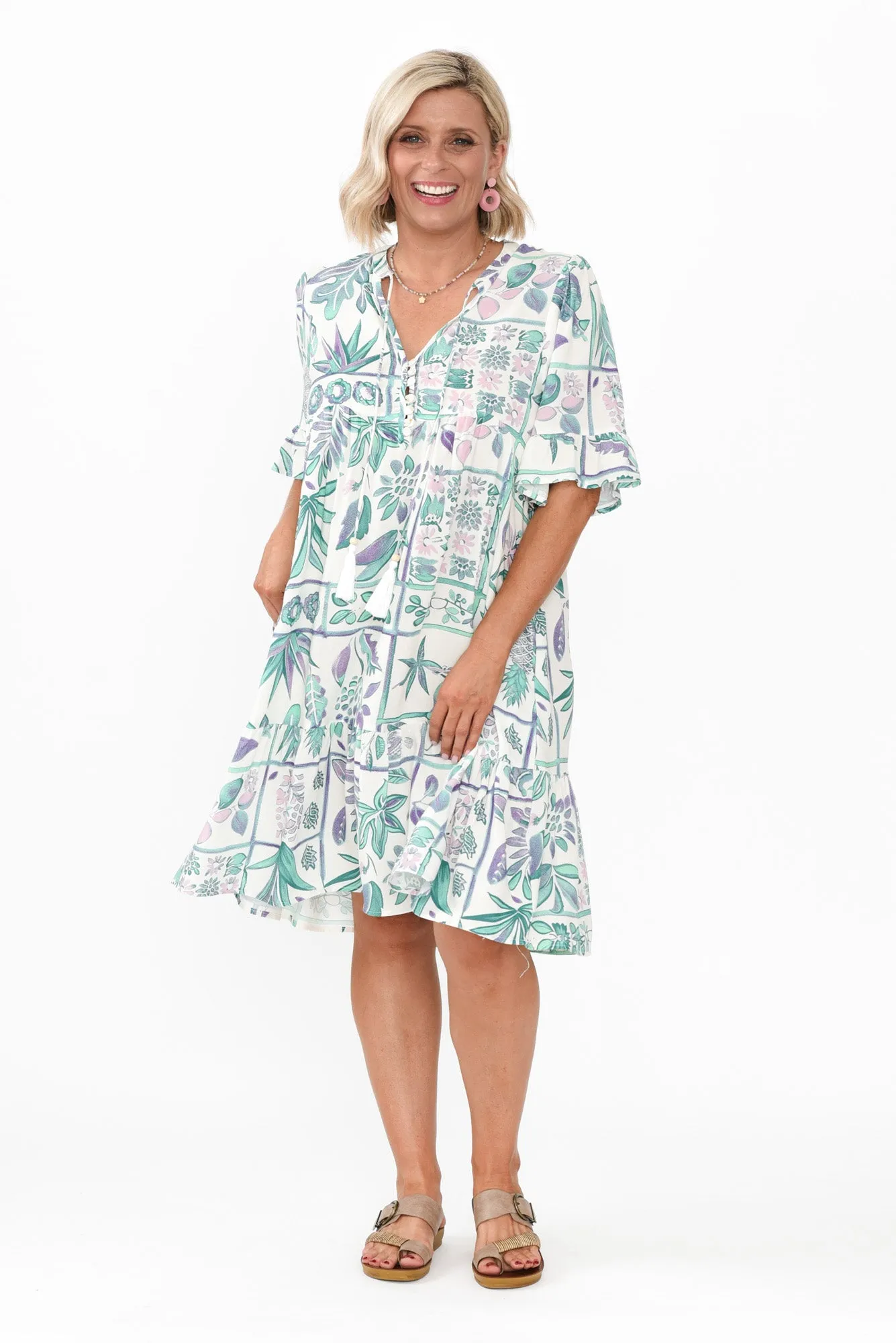 Zorita White Tropical Frill Sleeve Dress sold by Blue Bungalow product image thumbnail 2