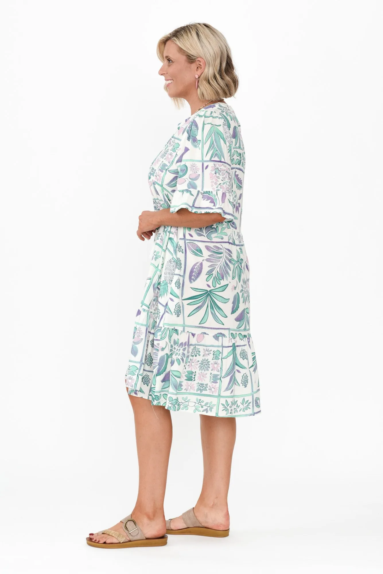 Zorita White Tropical Frill Sleeve Dress sold by Blue Bungalow product image thumbnail 3