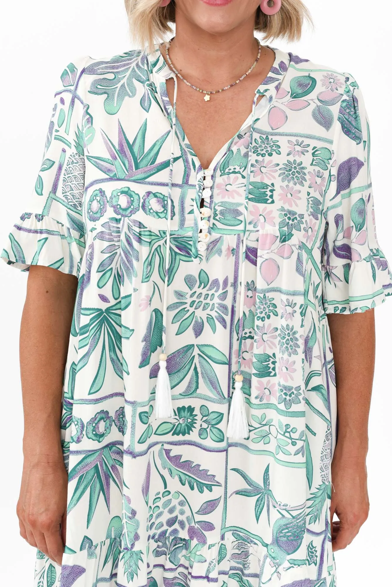 Zorita White Tropical Frill Sleeve Dress sold by Blue Bungalow product image thumbnail 5