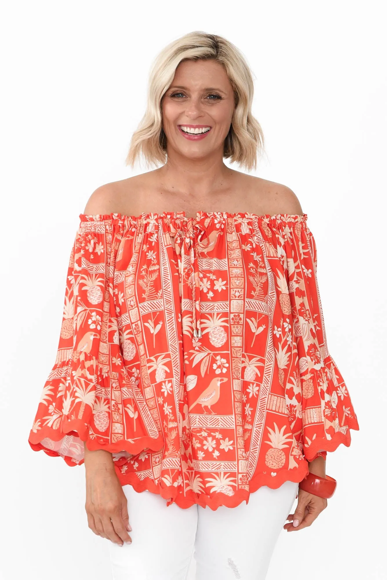 Bianco Red Tropical Trim Top sold by Blue Bungalow