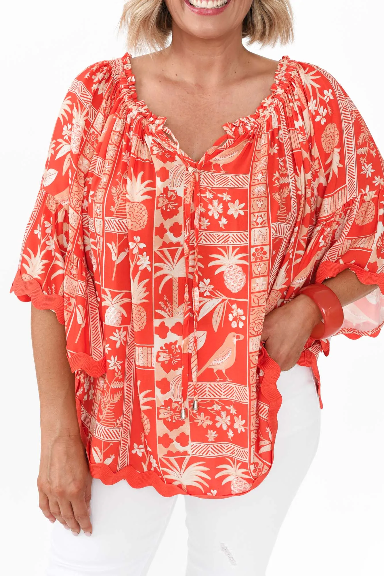 Bianco Red Tropical Trim Top sold by Blue Bungalow product image thumbnail 5