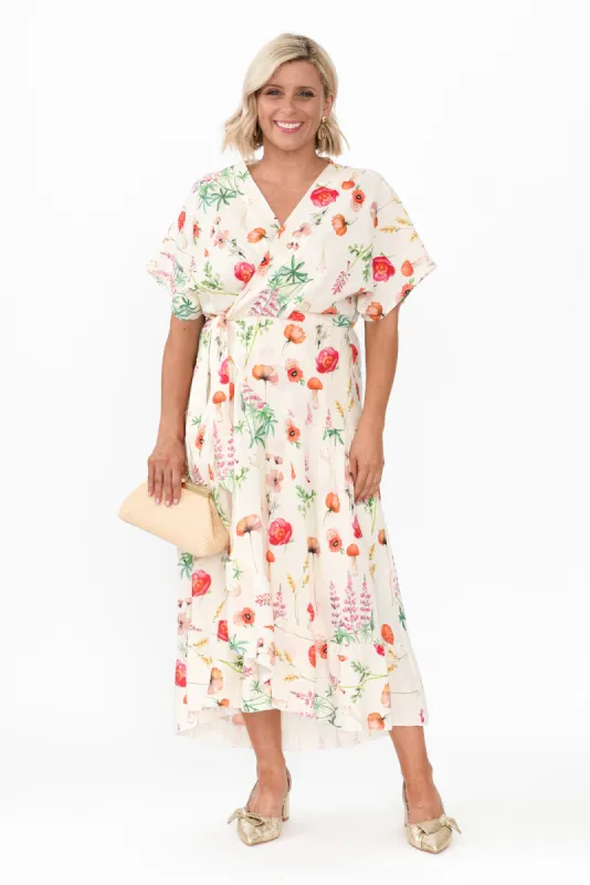 Luanne White Floral Linen Blend Dress sold by Blue Bungalow