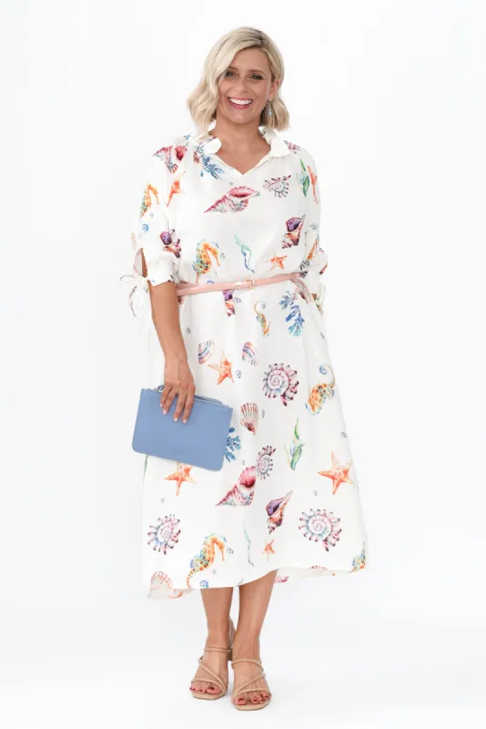 Mariel White Seashell Linen Blend Dress sold by Blue Bungalow