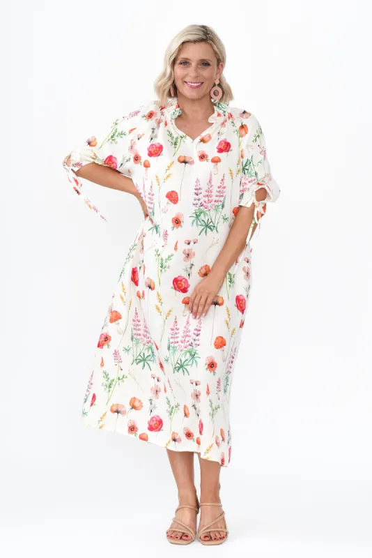Mariel White Floral Linen Blend Dress sold by Blue Bungalow