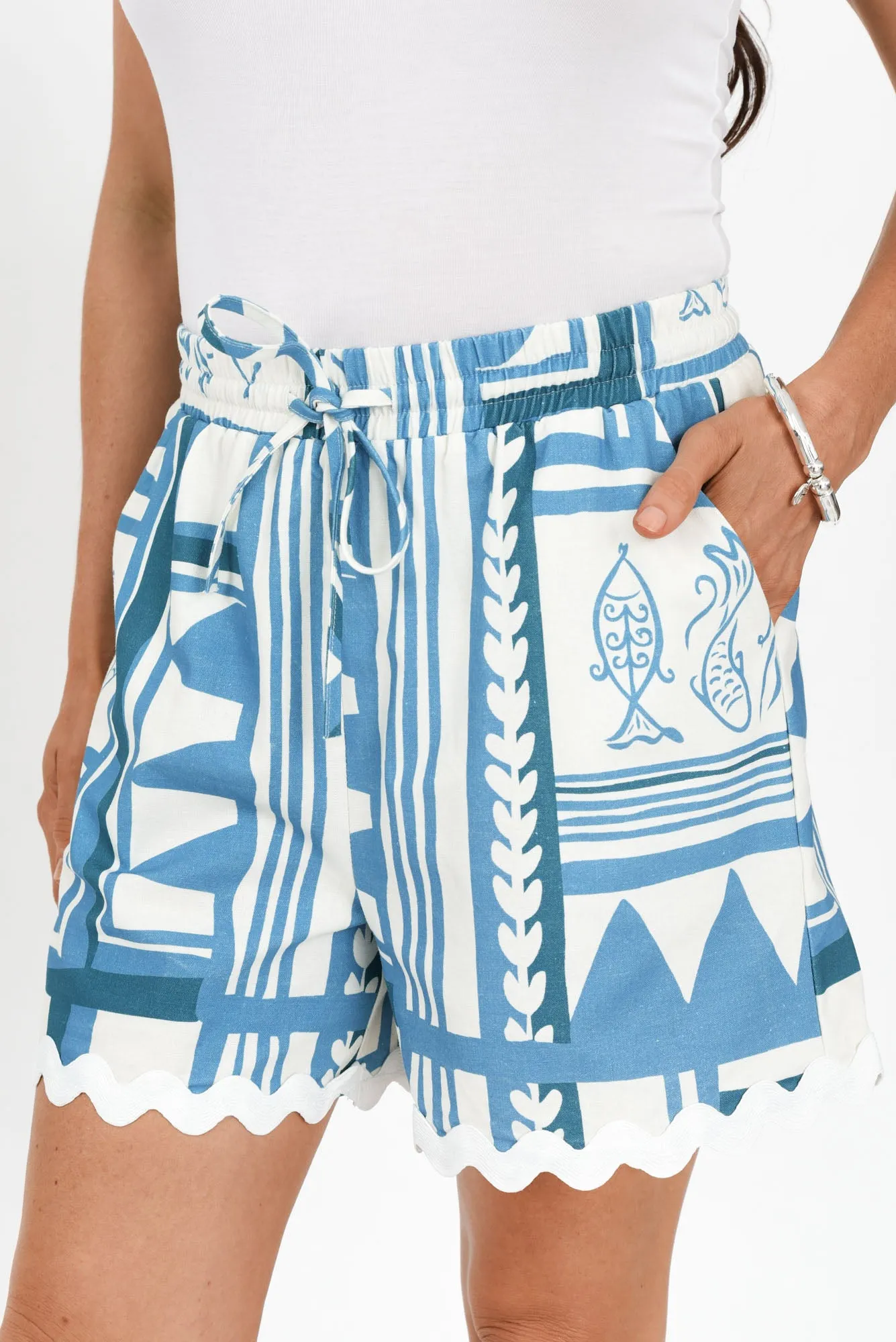 Tazia Blue Sea Linen Blend Shorts sold by Blue Bungalow product image thumbnail 3