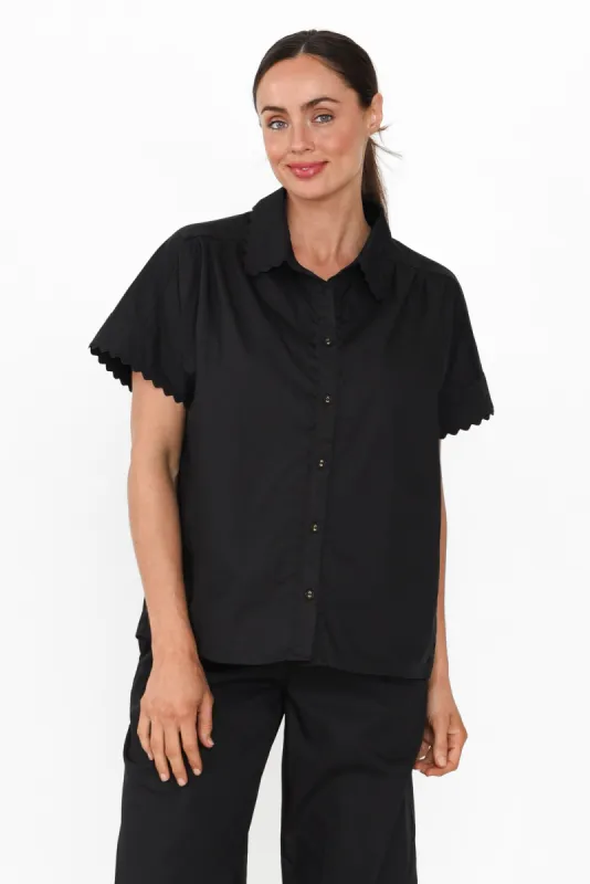 Doris Black Cotton Pyjama Shirt sold by Blue Bungalow