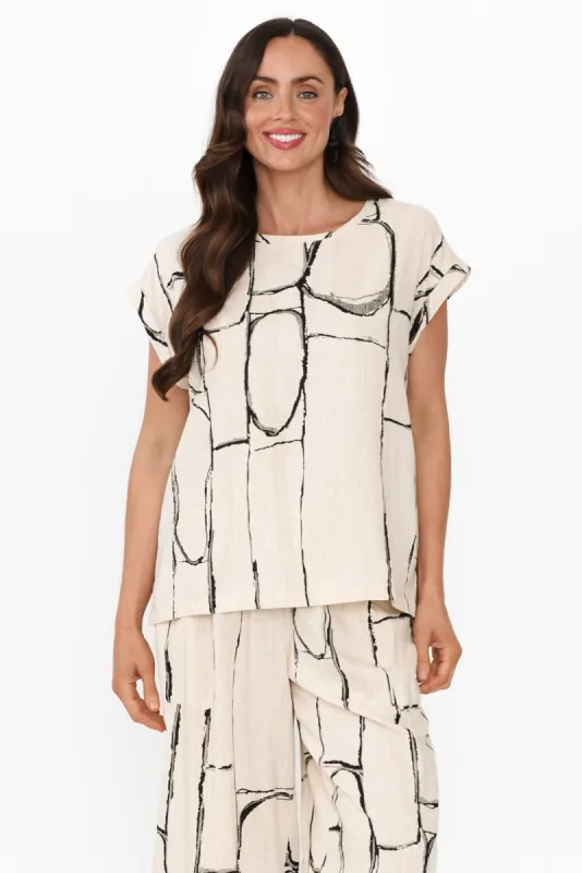 Alta Beige Geo Linen Cotton Top sold by Blue Bungalow