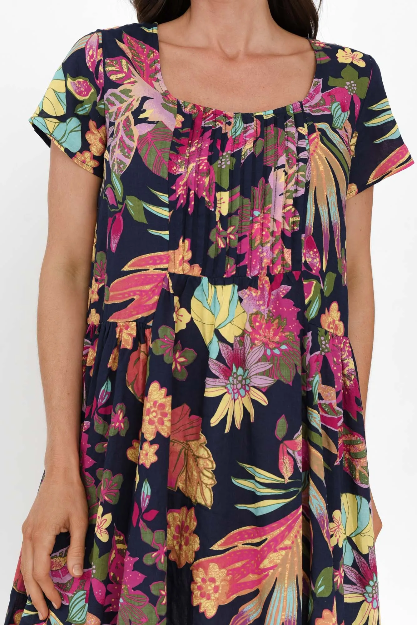 Hanoi Navy Bloom Cotton Blend Dress sold by Blue Bungalow product image thumbnail 5