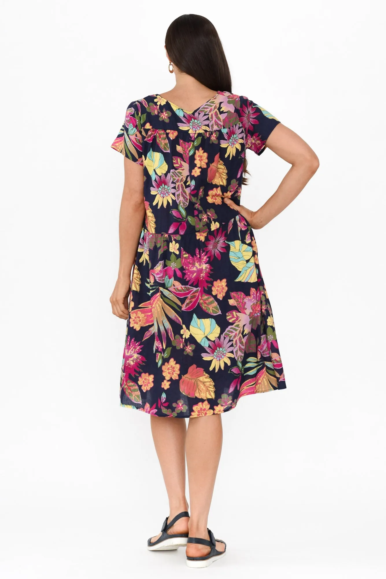 Hanoi Navy Bloom Cotton Blend Dress sold by Blue Bungalow product image thumbnail 4