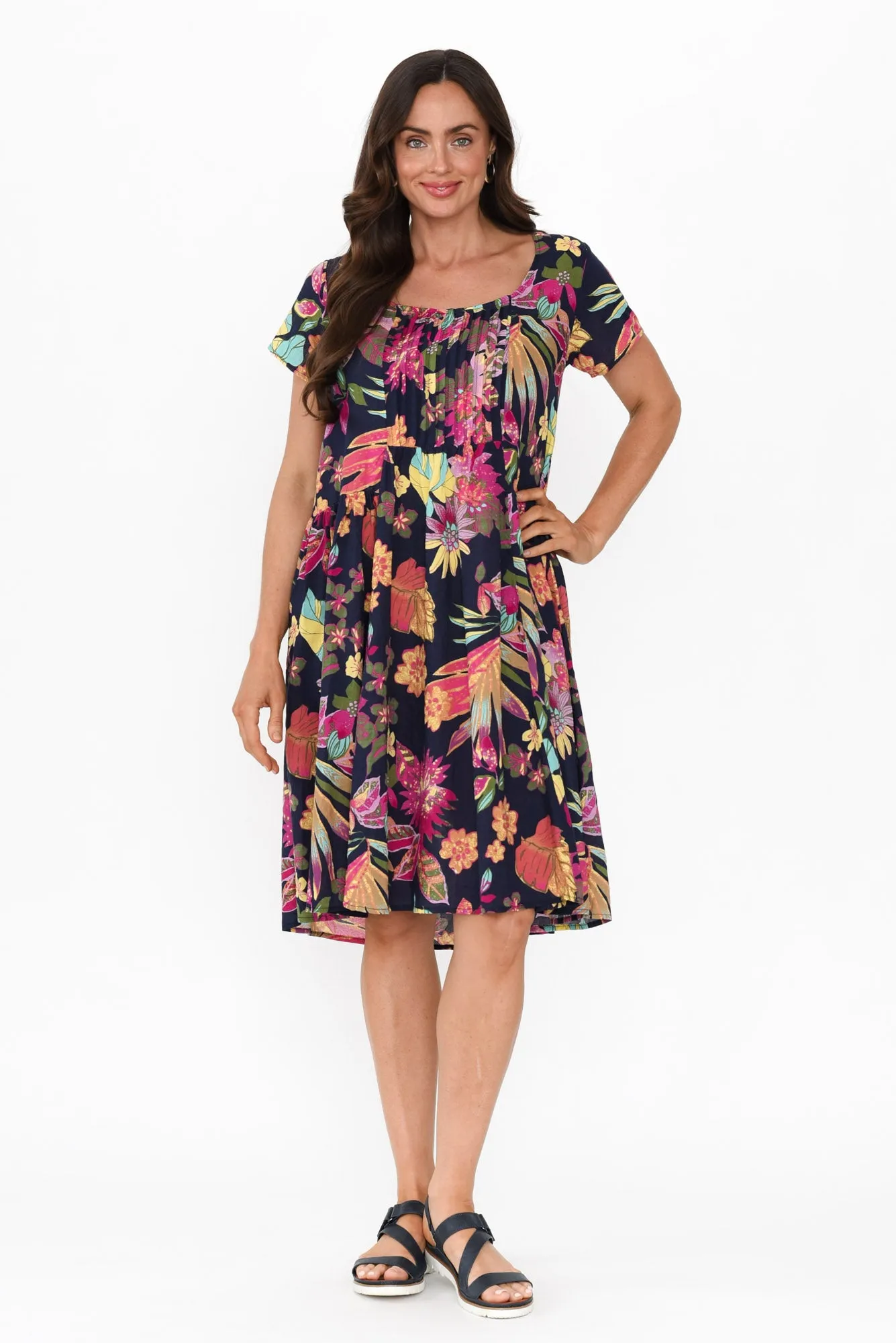 Hanoi Navy Bloom Cotton Blend Dress sold by Blue Bungalow product image thumbnail 2