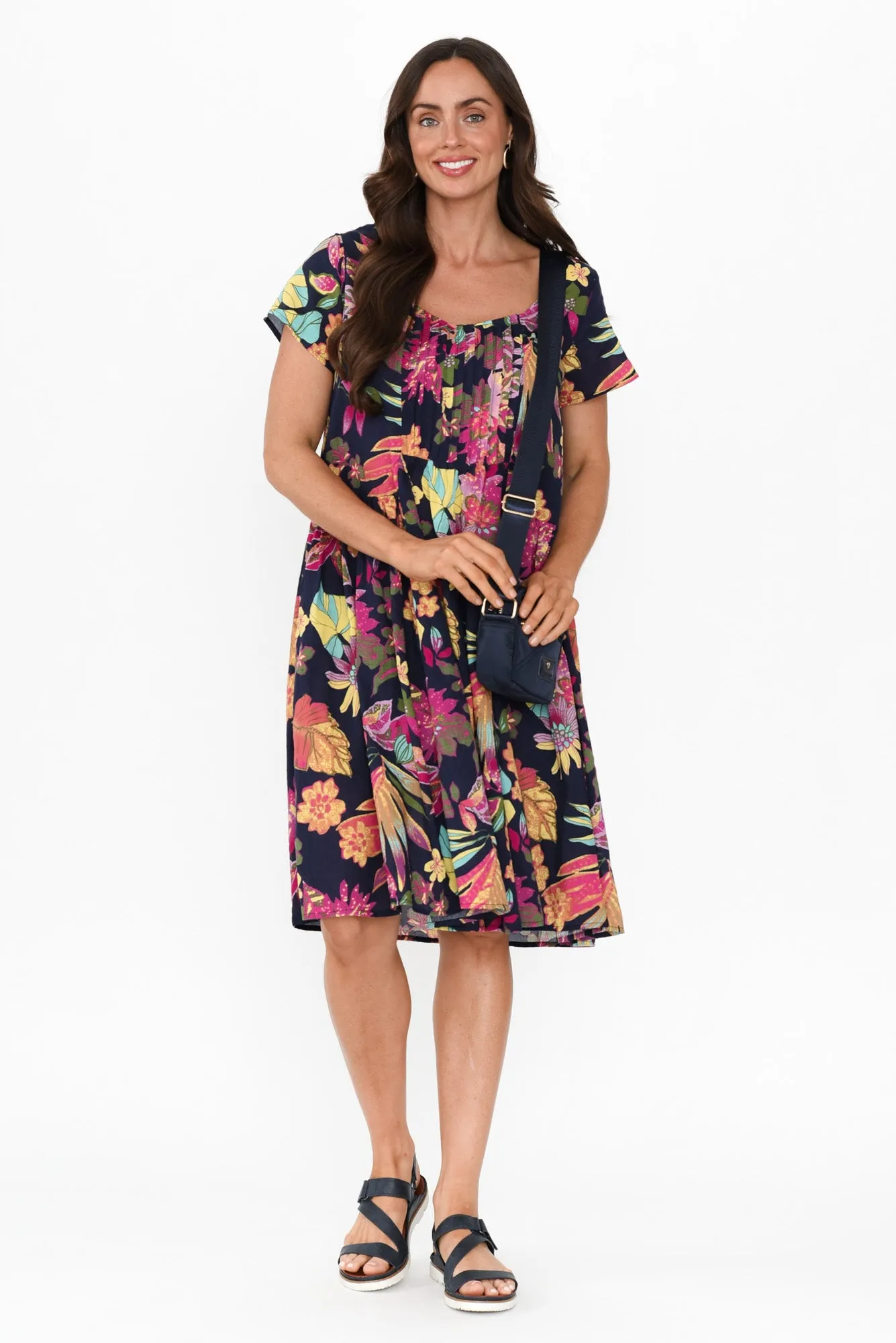 Hanoi Navy Bloom Cotton Blend Dress sold by Blue Bungalow