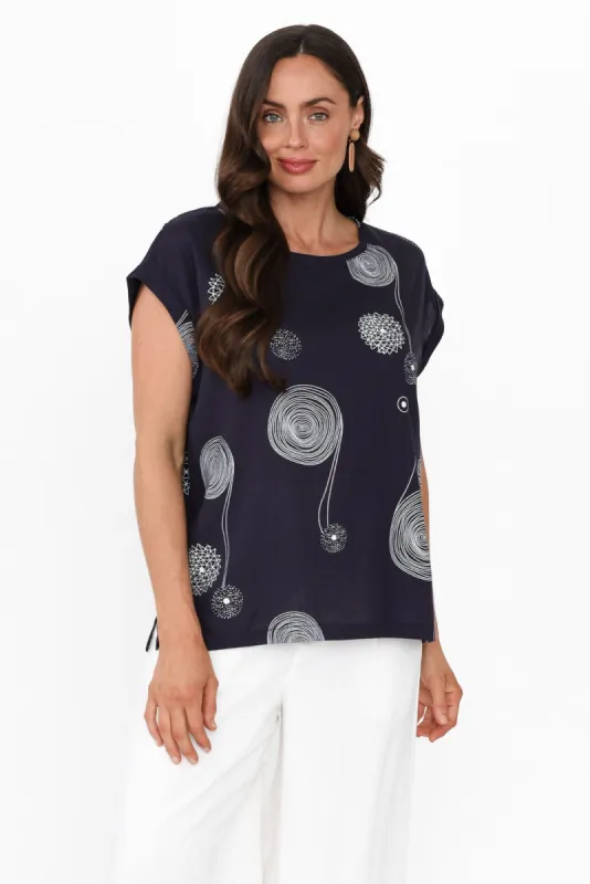Alta Navy Swirl Linen Cotton Top sold by Blue Bungalow