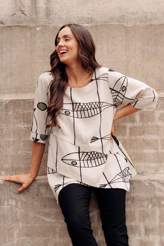 Anya Beige Sea Linen Cotton Top sold by Blue Bungalow