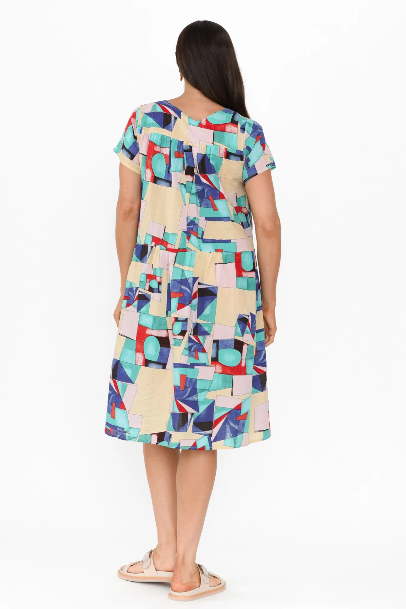 Hanoi Blue Geo Cotton Blend Dress sold by Blue Bungalow product image thumbnail 4