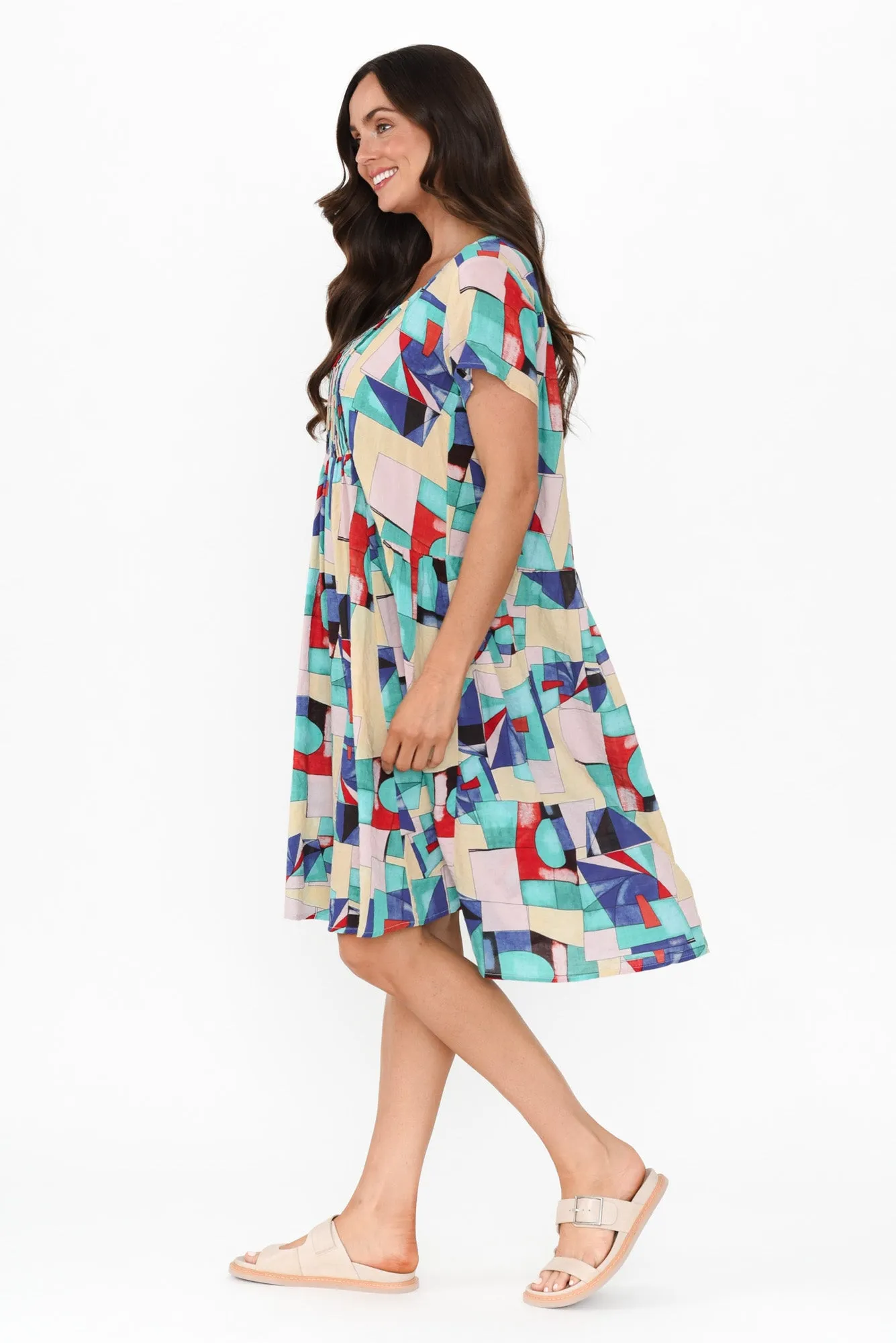 Hanoi Blue Geo Cotton Blend Dress sold by Blue Bungalow product image thumbnail 3