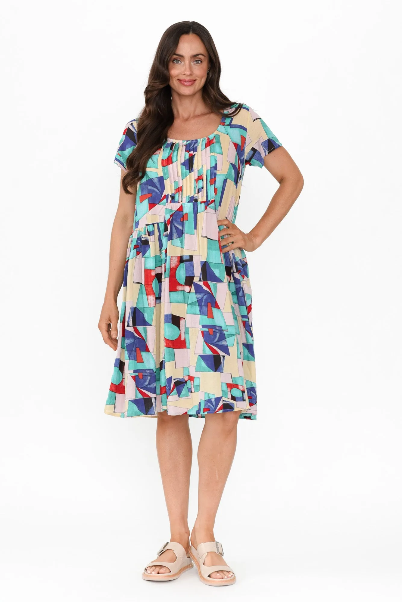 Hanoi Blue Geo Cotton Blend Dress sold by Blue Bungalow product image thumbnail 2