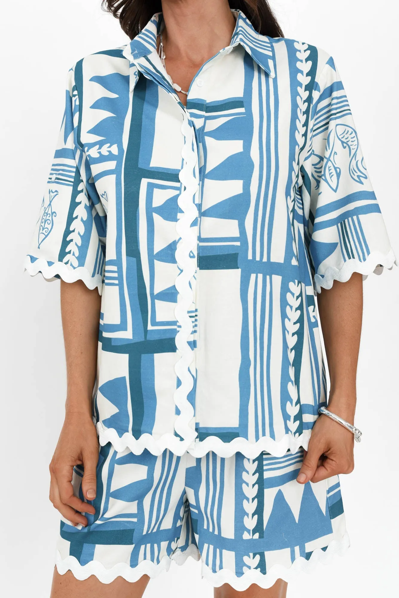 Nissa Blue Sea Linen Blend Shirt sold by Blue Bungalow product image thumbnail 5