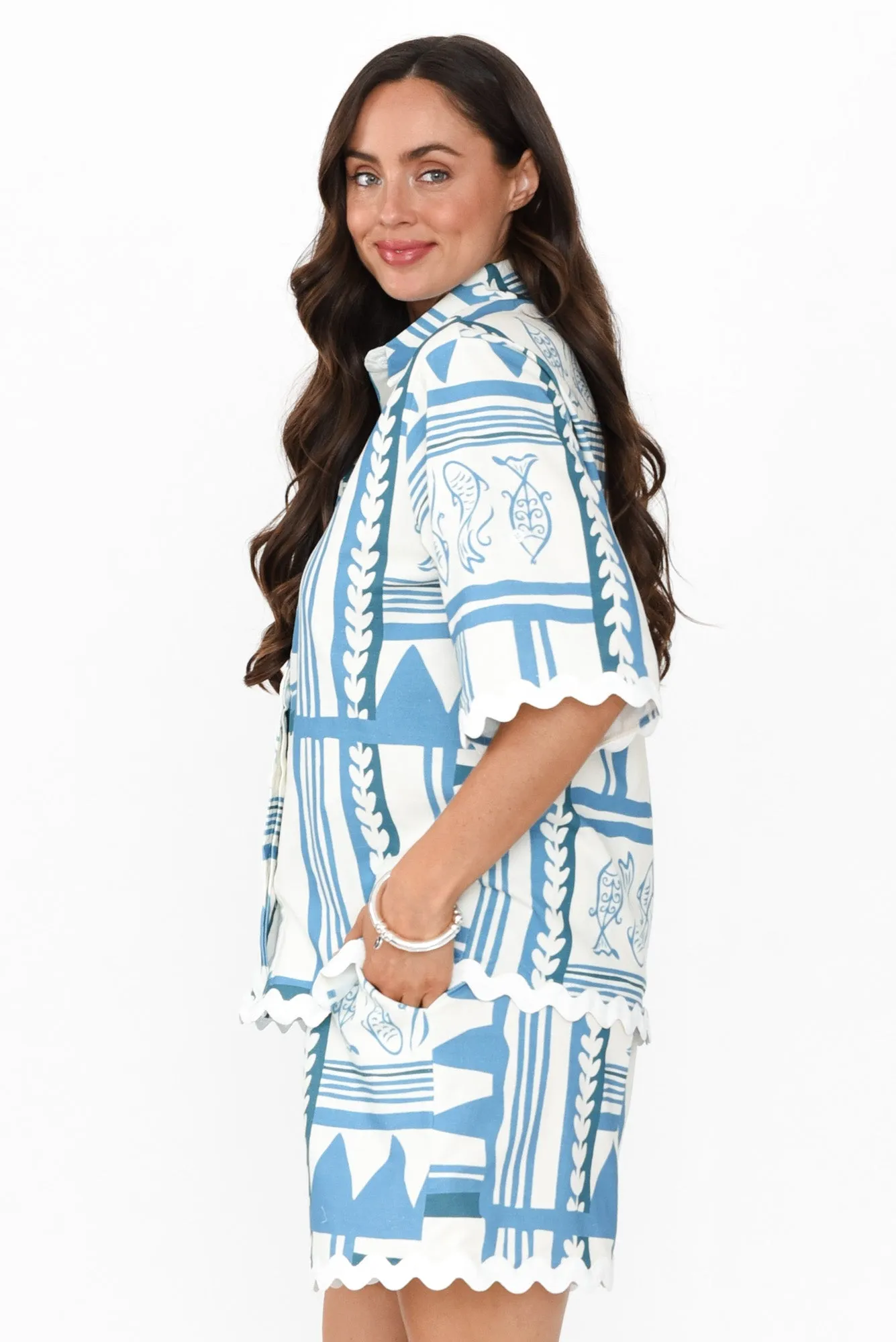 Nissa Blue Sea Linen Blend Shirt sold by Blue Bungalow product image thumbnail 3