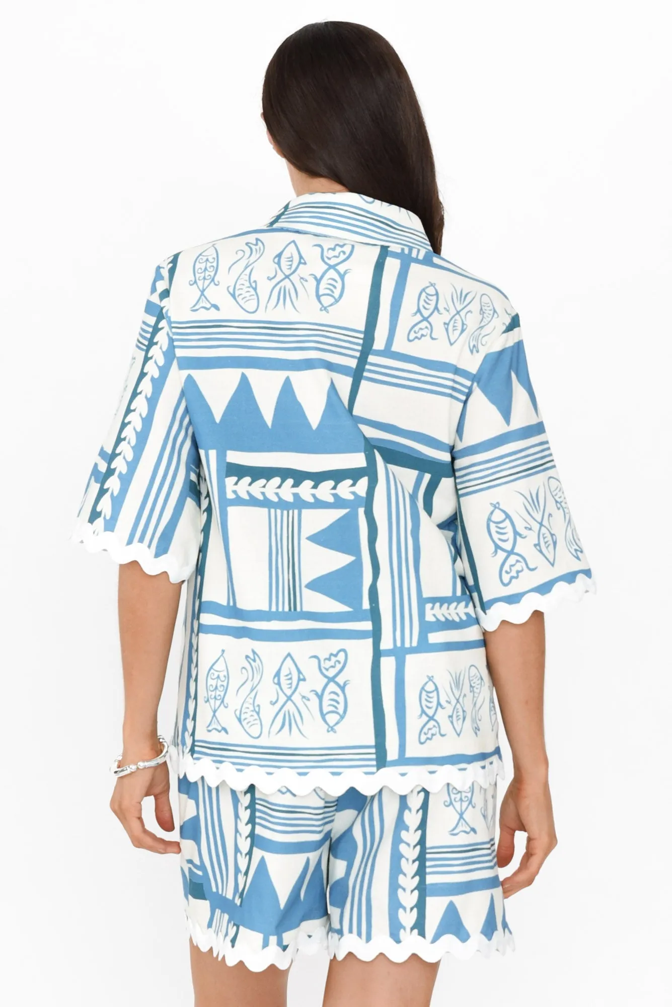 Nissa Blue Sea Linen Blend Shirt sold by Blue Bungalow product image thumbnail 4