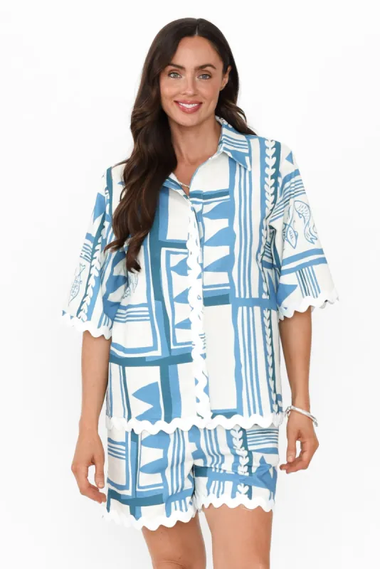 Nissa Blue Sea Linen Blend Shirt sold by Blue Bungalow