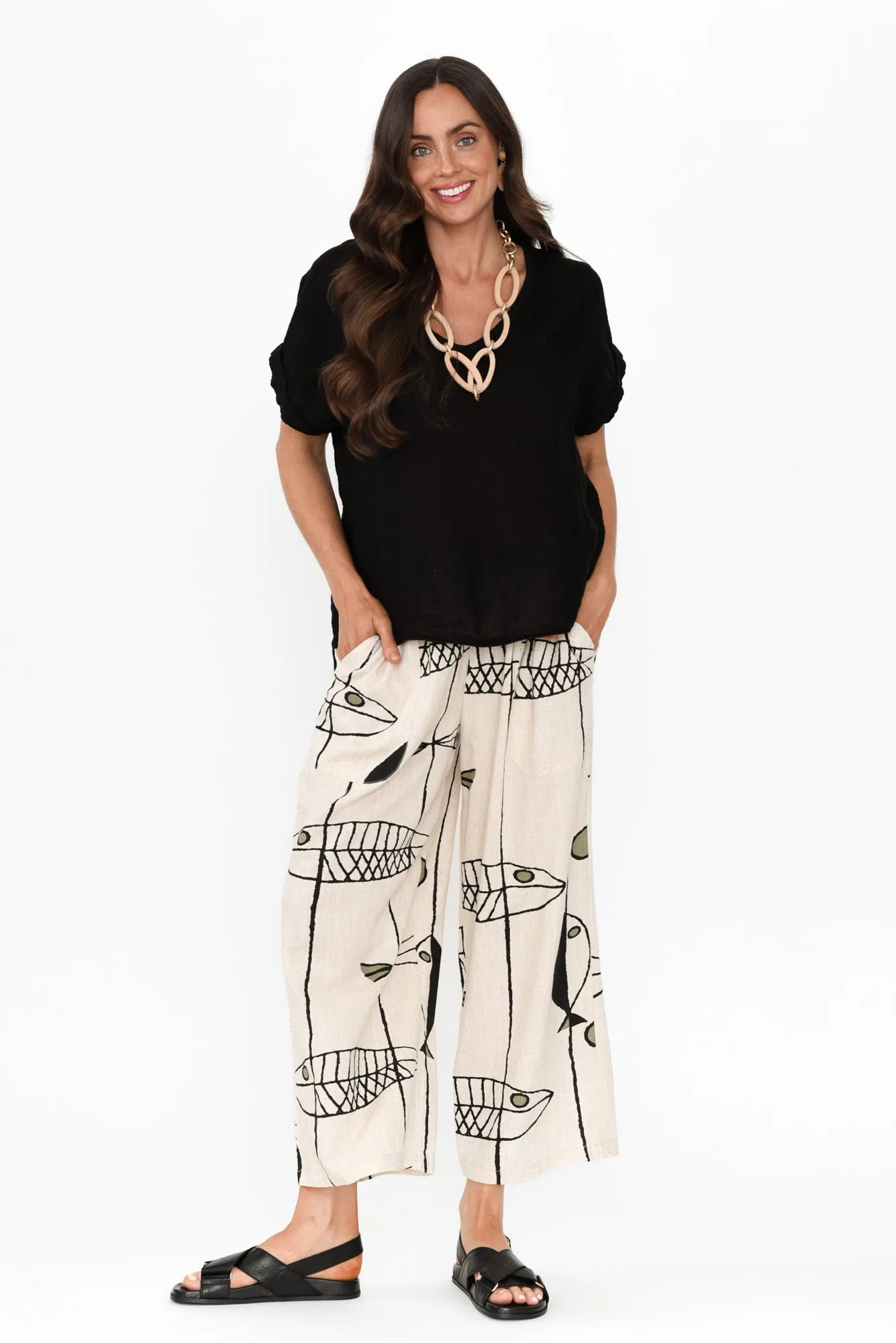 Minnelli Beige Sea Linen Cotton Pants sold by Blue Bungalow product image thumbnail 2