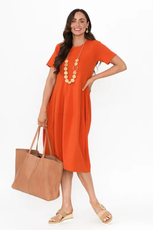 Morgan Orange Diagonal Seam Dress sold by Blue Bungalow