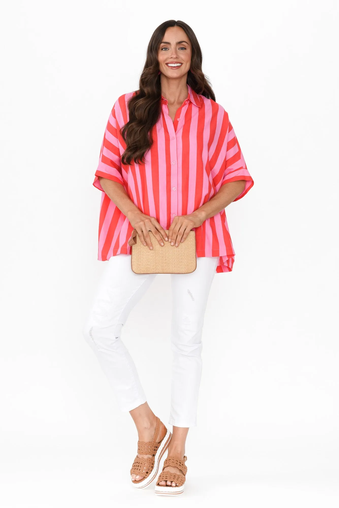 Palermo Pink Stripe Linen Blend Shirt sold by Blue Bungalow product image thumbnail 3