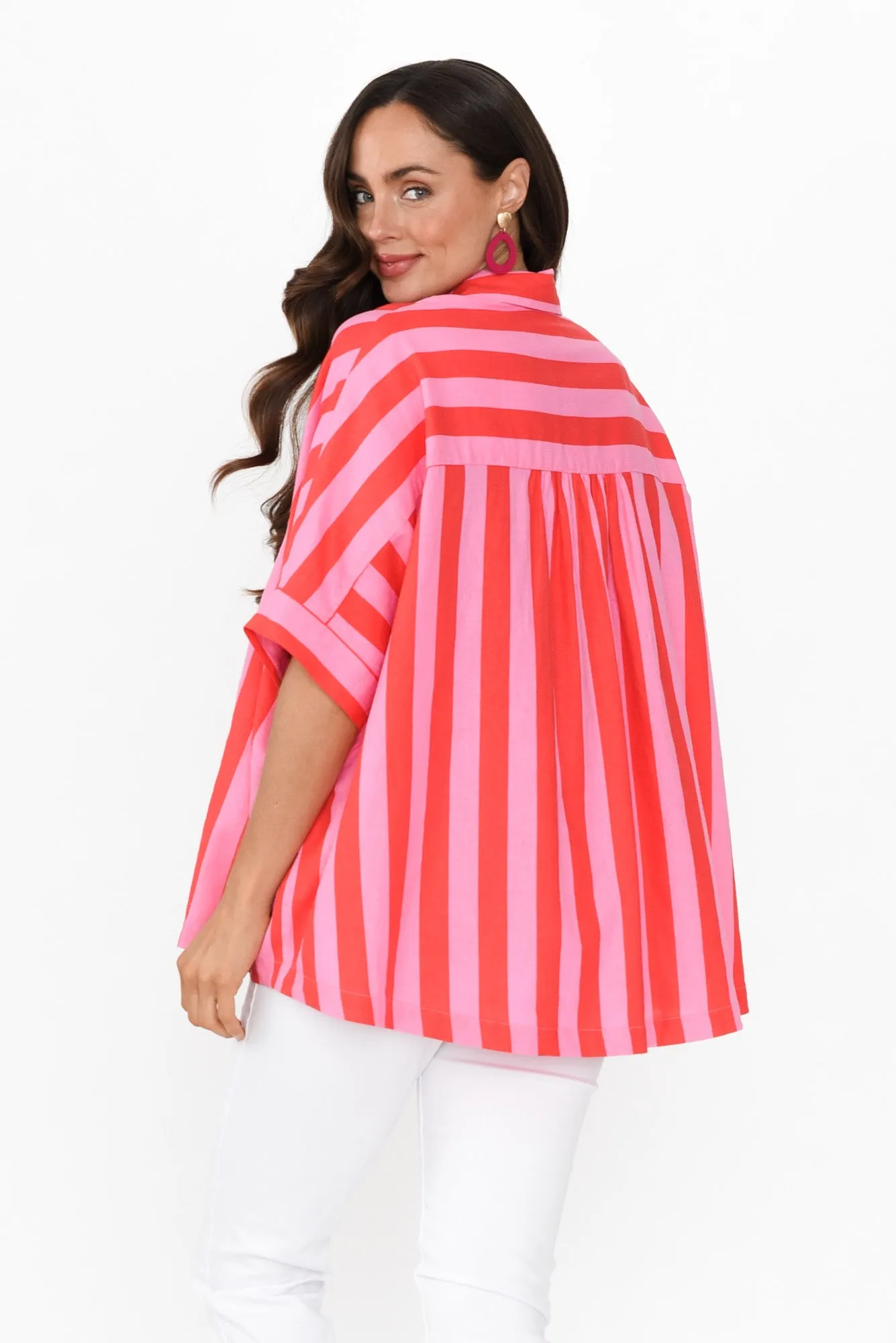Palermo Pink Stripe Linen Blend Shirt sold by Blue Bungalow product image thumbnail 5