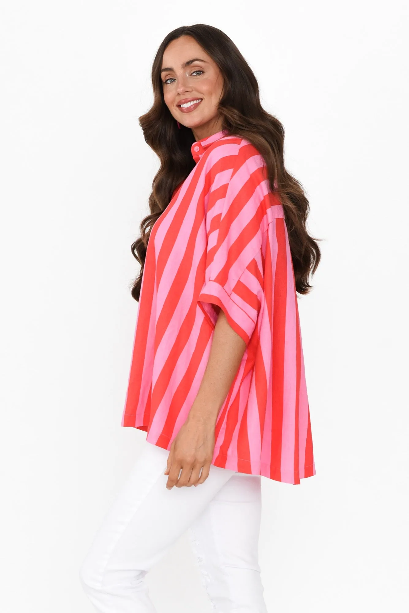 Palermo Pink Stripe Linen Blend Shirt sold by Blue Bungalow product image thumbnail 4