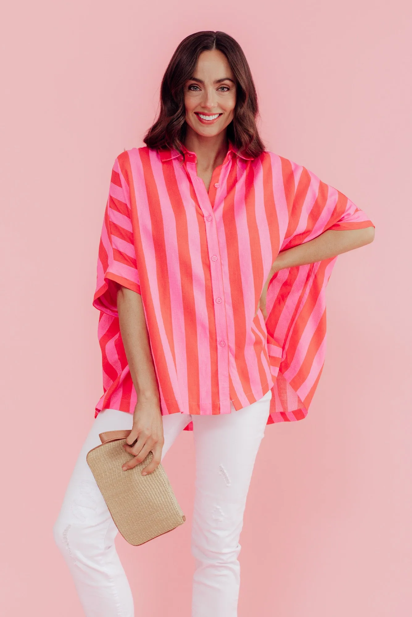 Palermo Pink Stripe Linen Blend Shirt sold by Blue Bungalow