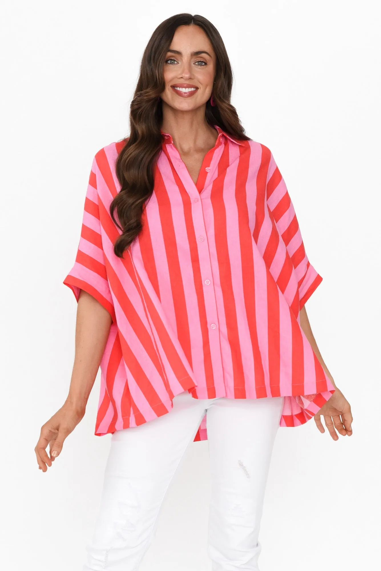 Palermo Pink Stripe Linen Blend Shirt sold by Blue Bungalow product image thumbnail 2
