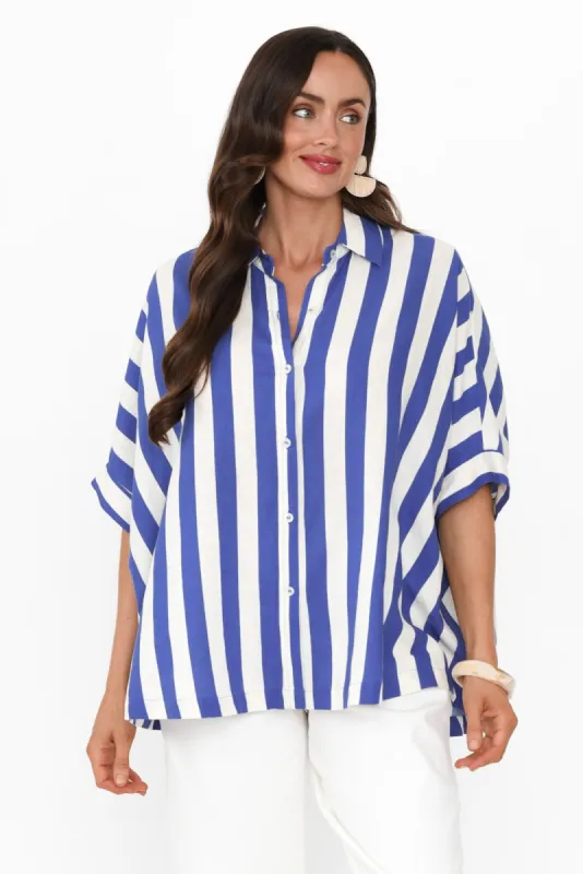 Palermo Blue Stripe Linen Blend Shirt sold by Blue Bungalow