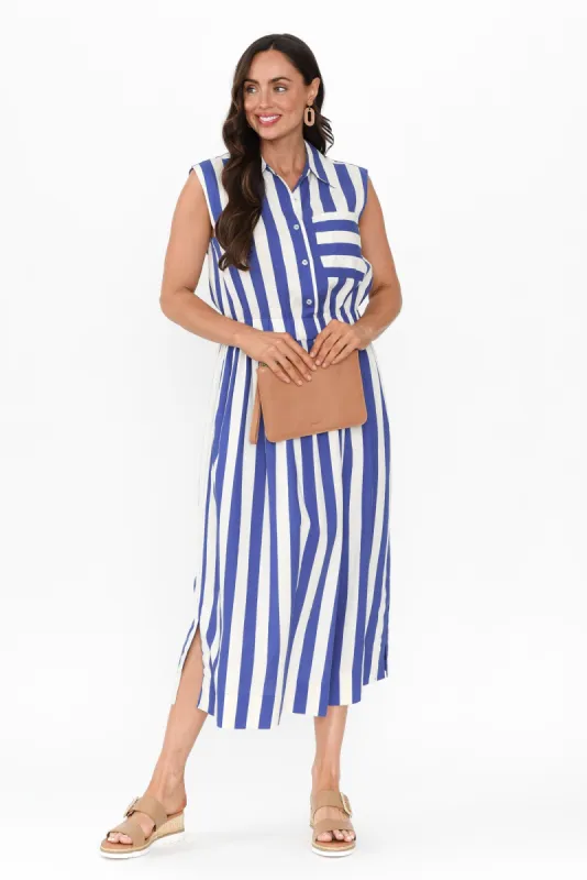 Palermo Blue Stripe Linen Blend Dress sold by Blue Bungalow