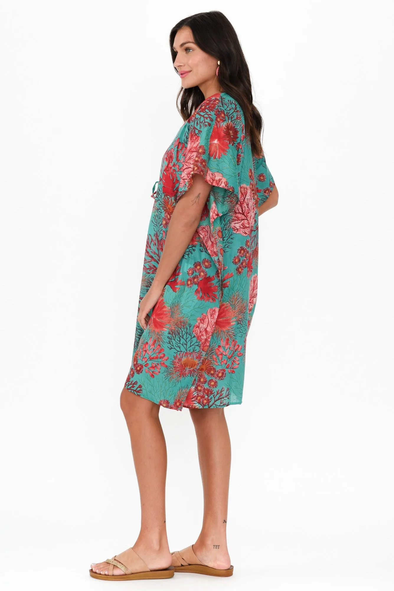 Isabel Turquoise Sea Cotton Kaftan sold by Blue Bungalow product image thumbnail 3