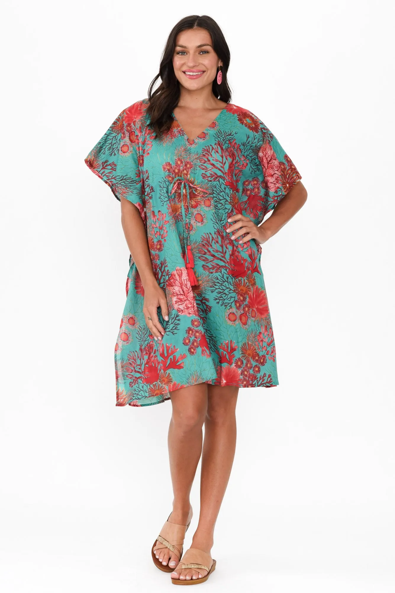 Isabel Turquoise Sea Cotton Kaftan sold by Blue Bungalow product image thumbnail 2