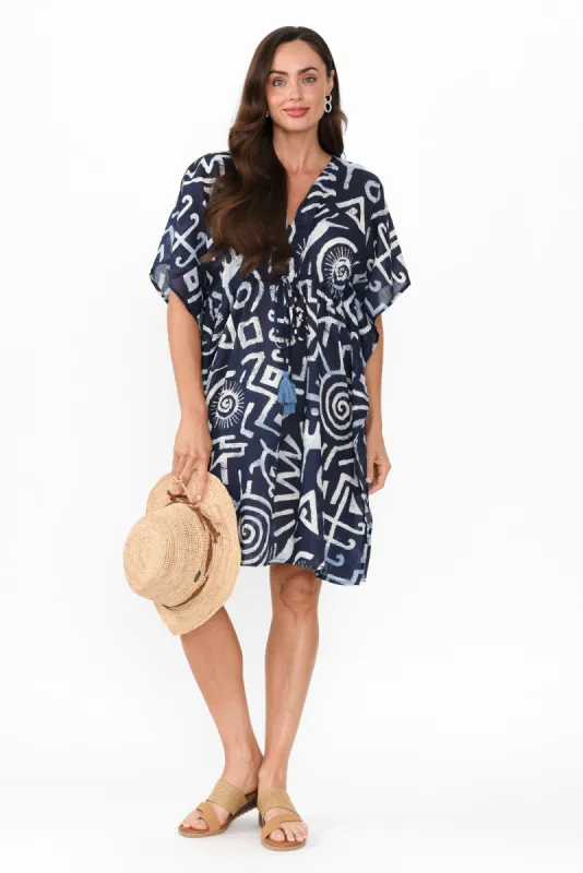 Isabel Blue Geo Cotton Kaftan sold by Blue Bungalow