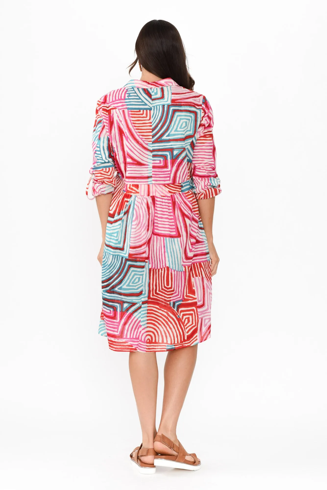 Maya Pink Geo Cotton Shirt Dress sold by Blue Bungalow product image thumbnail 4