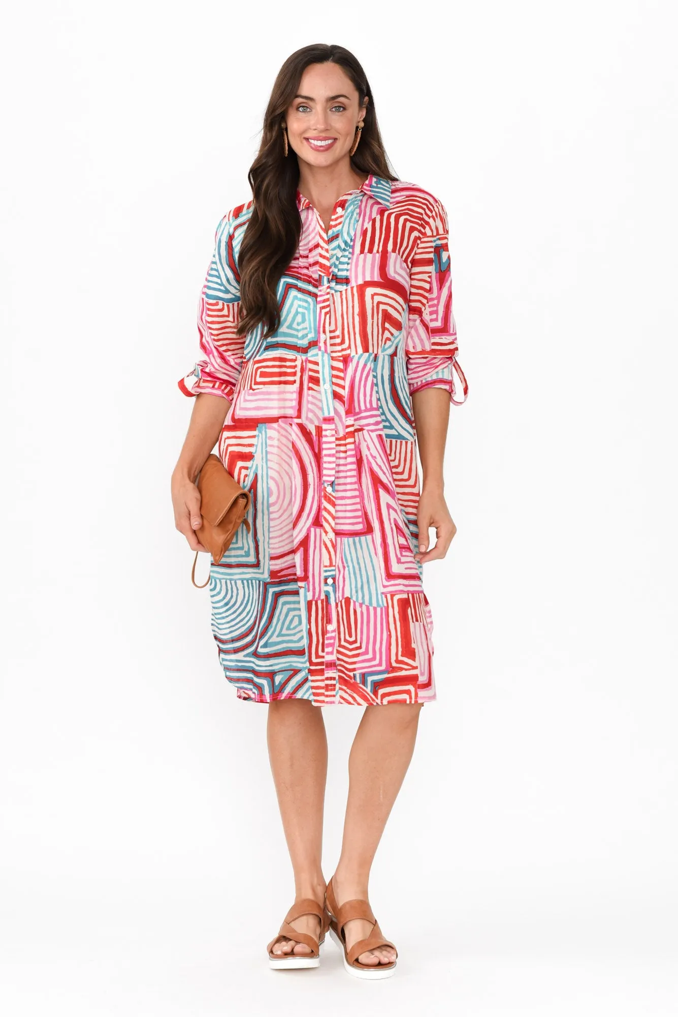 Maya Pink Geo Cotton Shirt Dress sold by Blue Bungalow